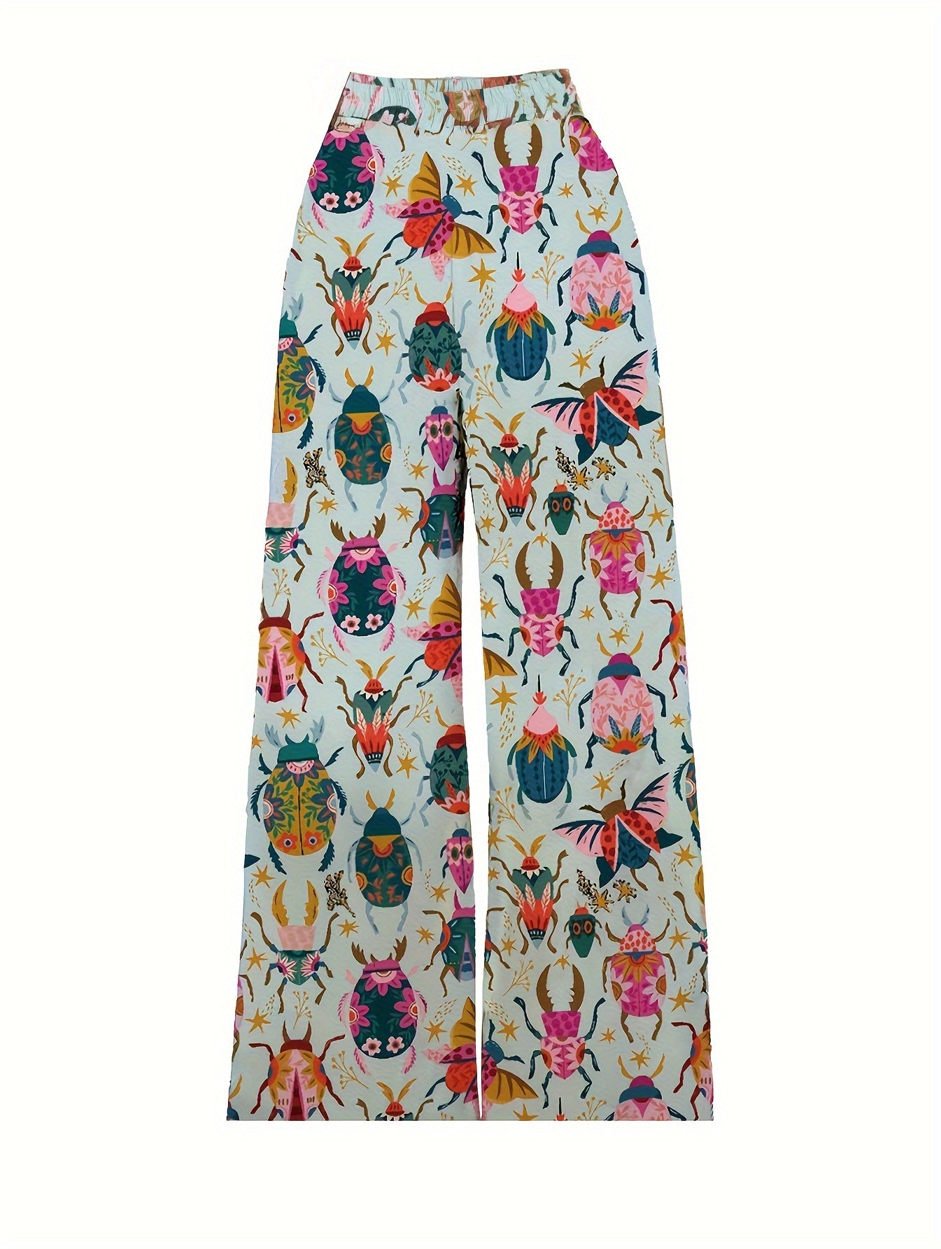 Women's Wide-Leg Trousers with Elastic Waist & Loose Fit - Casual Summer Pants, Non-Stretch Machine-Washable Fabric, Spring/Fall Long Pants for Dresses/Skirts Outfits (No Stretch) - Female Casual Wear Style