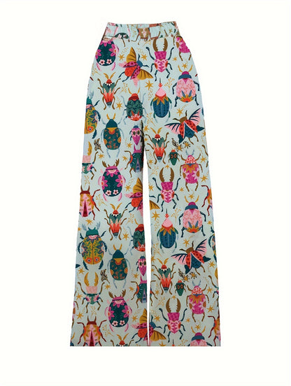 Women's Wide-Leg Trousers with Elastic Waist & Loose Fit - Casual Summer Pants, Non-Stretch Machine-Washable Fabric, Spring/Fall Long Pants for Dresses/Skirts Outfits (No Stretch) - Female Casual Wear Style