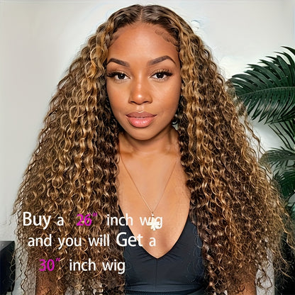 Wesface Women'S 13x4 Deep Wave Frontal Wig - Human Hair Lace Frontal with Honey Blonde Highlights, Natural Brown/Blonde/Red/Red/, Frontal Wig, Hairpiece, Seamless Hairpiece, Natural Look Wig, Beauty Accessory