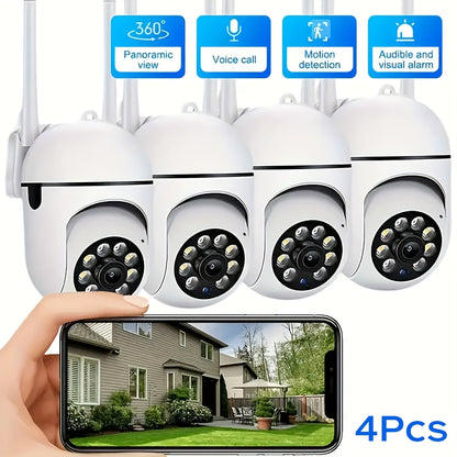 4pcs 1080P HD Security Cameras, Color Night Vision High-Definition Cameras, Two-Way Audio Video Cameras, Pan/Tilt/Zoom - 2.4G WiFi Smart Home Monitoring Cameras and Elderly