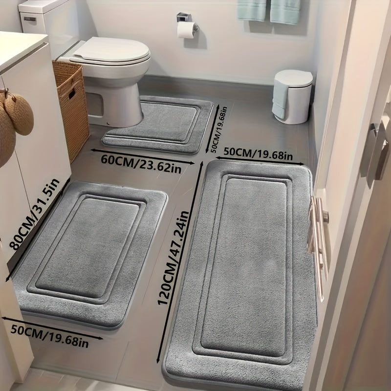 3pcs Ultra-Soft Bath Mat Set - Non-Slip Bath Rugs with Non-Slip Backing, Bath Floor Mats for Shower, Bathtub, Bathroom - Quick-Dry Bath Mat with Non-Slip Surface