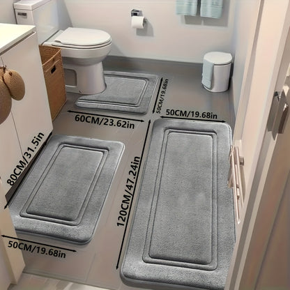 3pcs Ultra-Soft Bath Mat Set - Non-Slip Bath Rugs with Non-Slip Backing, Bath Floor Mats for Shower, Bathtub, Bathroom - Quick-Dry Bath Mat with Non-Slip Surface