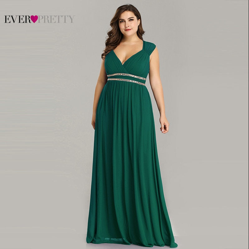 Ever Pretty Plus Size Formal Evening Dresses Long Women Elegant Burgundy V Neck Chiffon Empire Party Gown Robe De Soiree