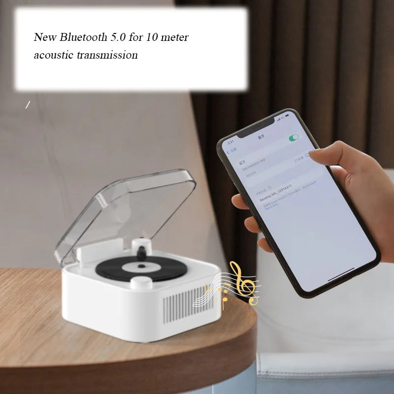 Retro Atomic Vinyl Bluetooth Speaker Hif Sound Long Battery Life Mini Record Player Rotary Speaker with Built-in Battery