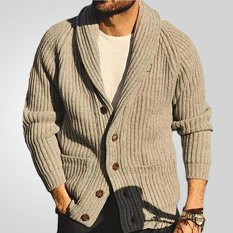 Men's Lapel Knitting Cardigan Fashion Button Sweater With Pockets Outwear Long Sleeve Top Spring Fall