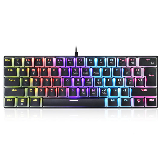 HXSJ new 61 key wired mechanical keyboard, blue axis pudding keycap, color backlit game, office and home use