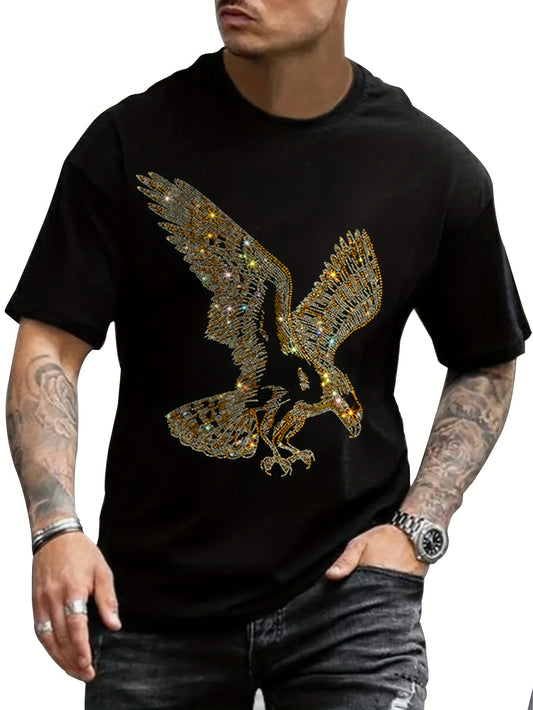 Funny Eagle Graphic T-Shirt with Rhinestone Bling, Comfortable Crewneck Short Sleeve Summer Tee, Cotton - HZCX FASHION