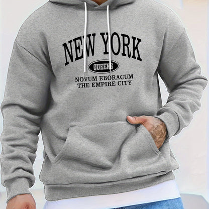 Men's NEW YORK Letter Print Hoodie, Casual Pullover Sports Sweatshirt, Fashionable Hooded Top