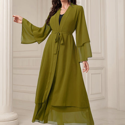 Abaya Muslim Women's Casual Solid Color Elegant Batwing Sleeve Long Loose Robe Maxi Dress Middle Eastern Saudi Dubai Turkish Traditional Arabic Kaftan