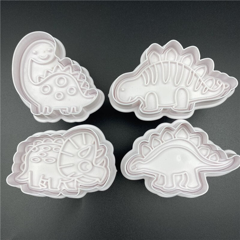 4Pcs/Set Dinosaur Plastic Decorative Biscuit Mold DIY Kitchen Cake Decorating Tools Cookie Cutter Stamp Fondant Embosser Die