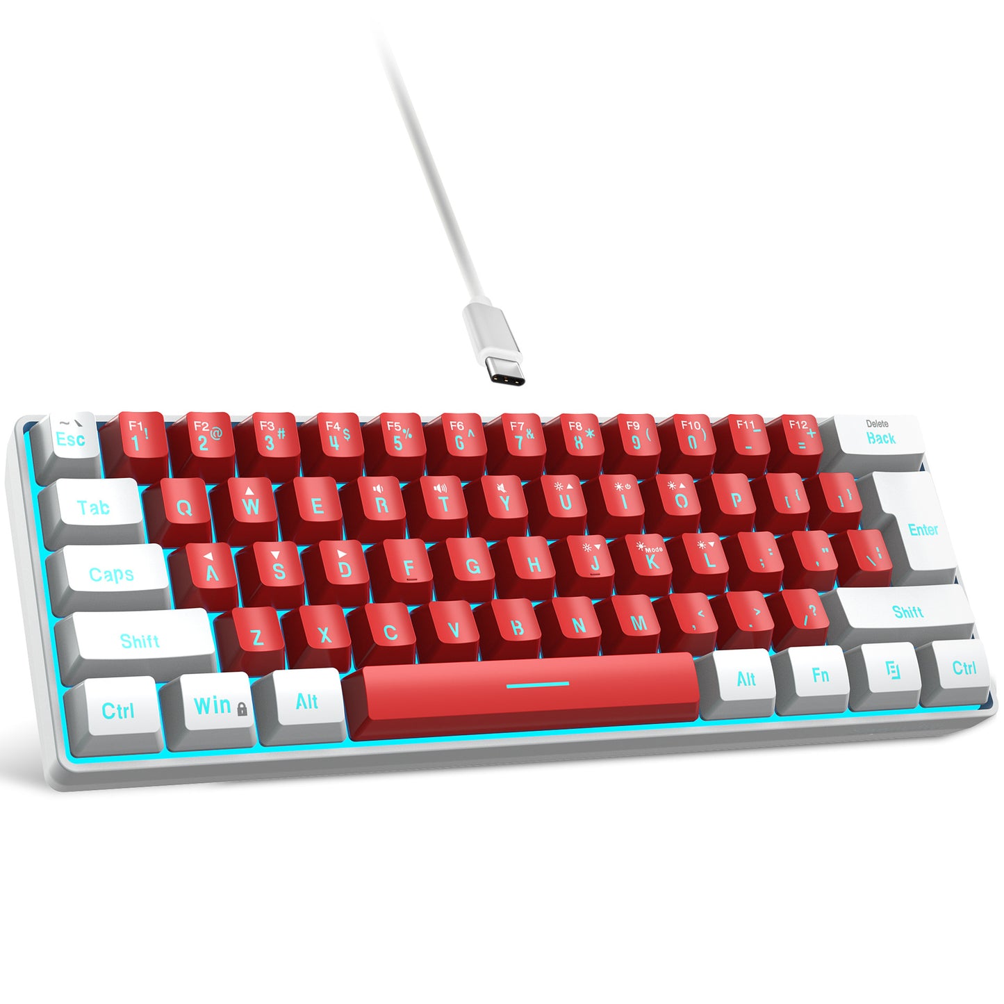 61 key keyboard with split lines, mini minimalist keyboard, compact dual color color RGB luminous film keyboard