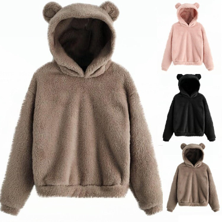 Autumn and Winter New Plush Rabbit Ear Hooded Warm Sweater Sweater Sweater