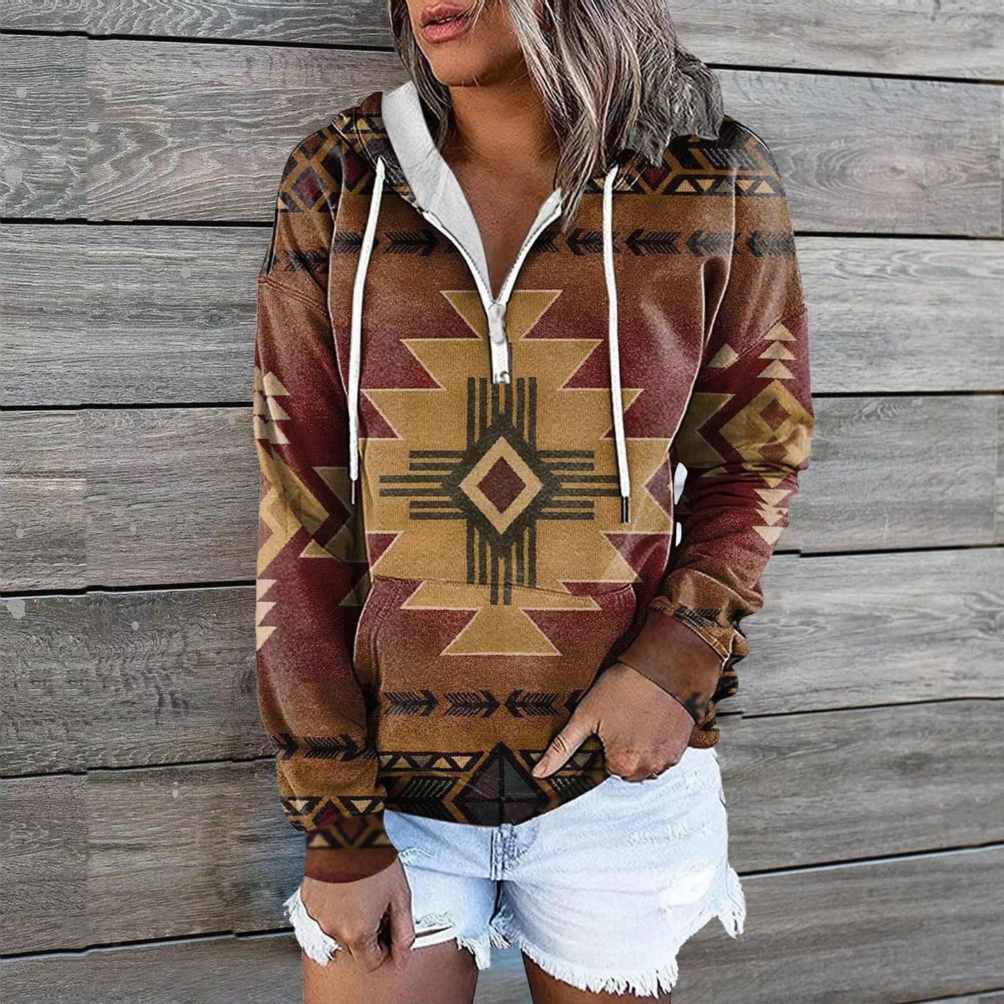 Women's New Ethnic Tribe Hooded Sweater Coat