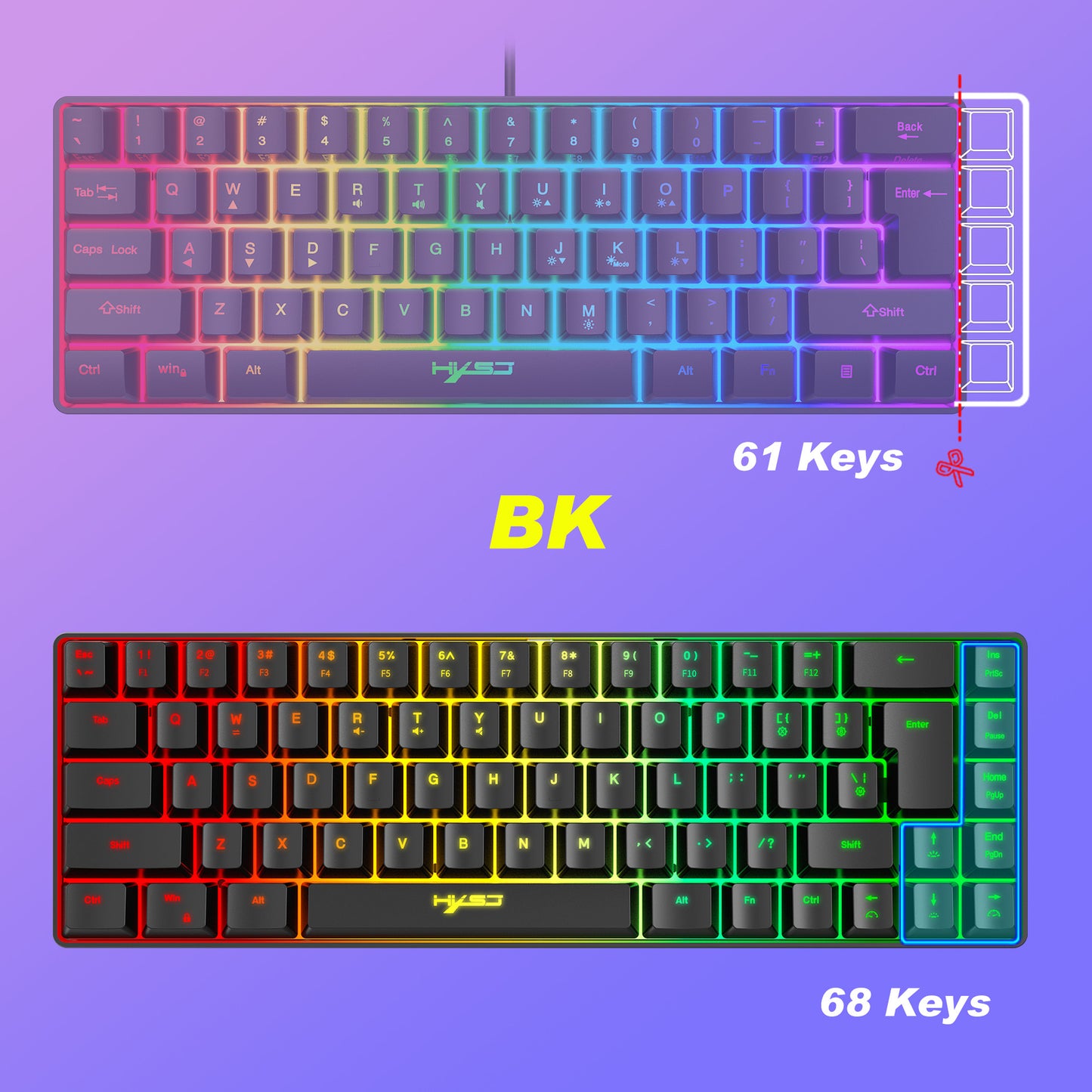 60% Mini 68 Key Mechanical Texture Film Gaming Keyboard ABS Material RGB Backlit Mini Portable Keyboard