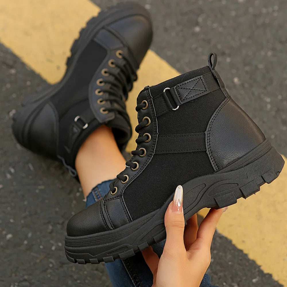 Round-Toe Lace-Up Boots