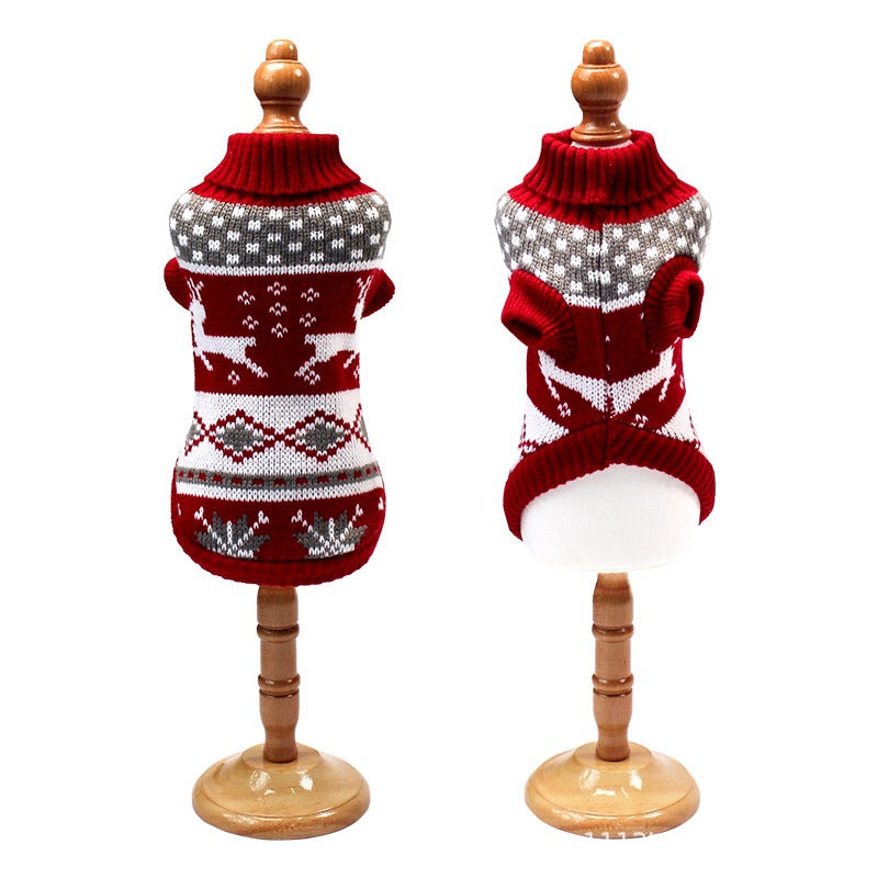 Christmas reindeer maple leaves snowflakes holiday pet clothes high necked knitted sweaters dog and cat clothing jackets