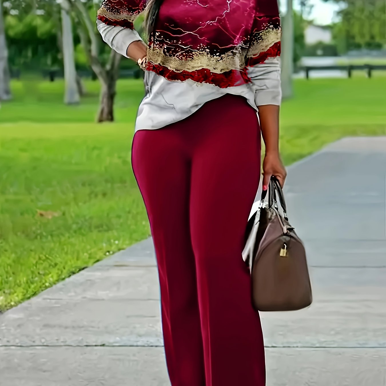 [Casual 2pcs Set] 2pcs Stylish Women's Casual Print Long Sleeve and Pants Set | Perfect for Daily Outdoors