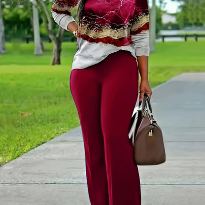 [Casual 2pcs Set] 2pcs Stylish Women's Casual Print Long Sleeve and Pants Set | Perfect for Daily Outdoors