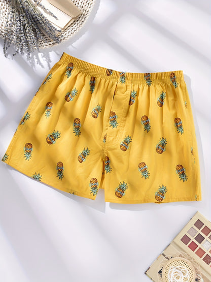 3 Pieces of Men's Comfortable Cotton Fruit Pattern Full Print Boxer Shorts with Breathable Fabric and Relaxed Fit for Everyday Wear