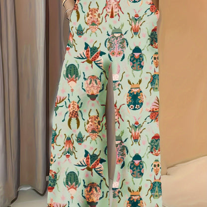 Women's Wide-Leg Trousers with Elastic Waist & Loose Fit - Casual Summer Pants, Non-Stretch Machine-Washable Fabric, Spring/Fall Long Pants for Dresses/Skirts Outfits (No Stretch) - Female Casual Wear Style