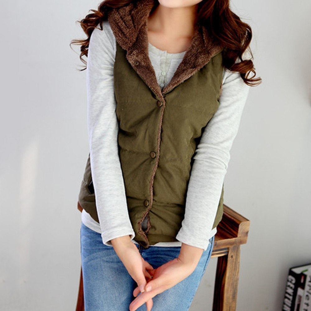 Vest Women Hooded Waistcoat Women Winter Casual Thick Button Vest Female Jacket Coat Chalecos Para Mujer