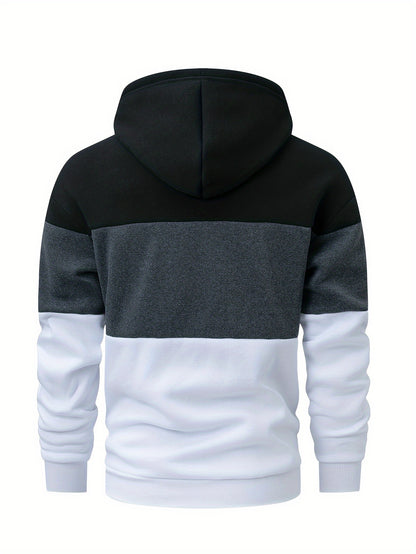 Men's Casual Color Block Hoodie - Soft Polyester, Long Sleeve with Kangaroo Pocket, Drawstring Hood, Ideal for Fall/Winter Streetwear, Casual Streetwear|Hooded Sweatshirt|Polyester Hoodie, Sweater Hoodie