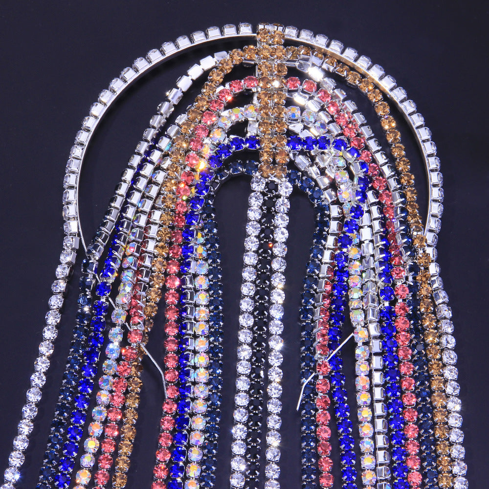 Accessories: rhinestone long tassel headpiece, exaggerated personality headband, Instagram style hair accessory, hair hook