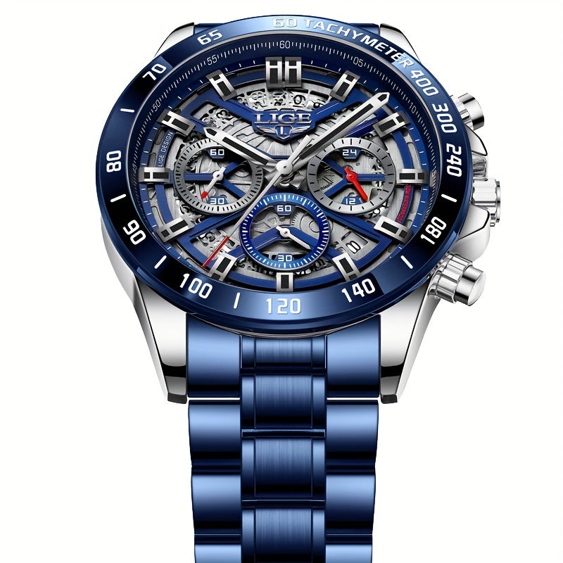 LIGE Watch For Men Top Brand Luxury Men Watch Fashion Business Sports Quartz Chronograph Wristwatches Hollowed Out Chronograph Watch