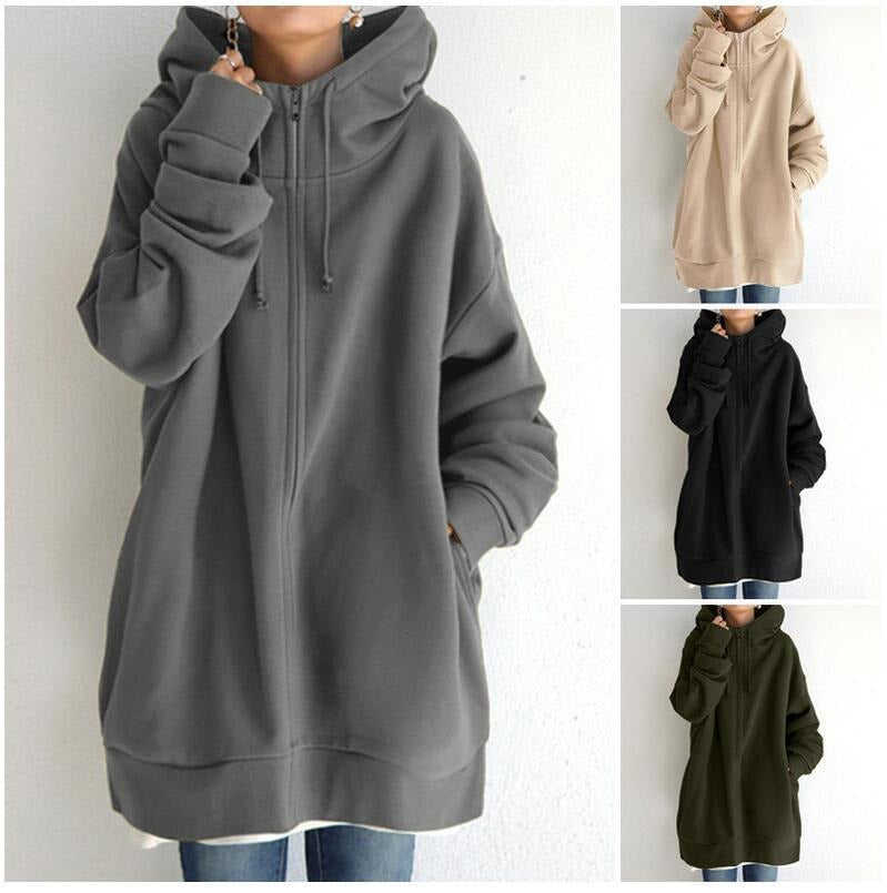 Autumn and Winter New Personalized Street Sweater Zipper Hooded Long Plush Sweater