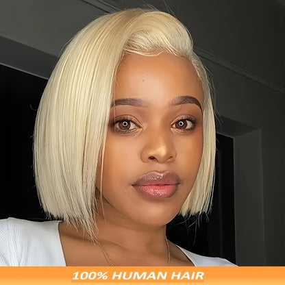 100% Human Hair Golden Blonde Short Bob Wig, 13x4 Lace Front, Breathable & Comfortable, Straight Style, 150% Density, Natural Look for Casual Attire, Natural Look Wig | Fashionable Wig | Breathable Lace Wig