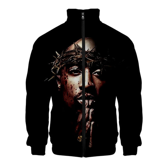 Rap singer 2PAC peripheral 3D color printed casual stand up collar sweatshirt