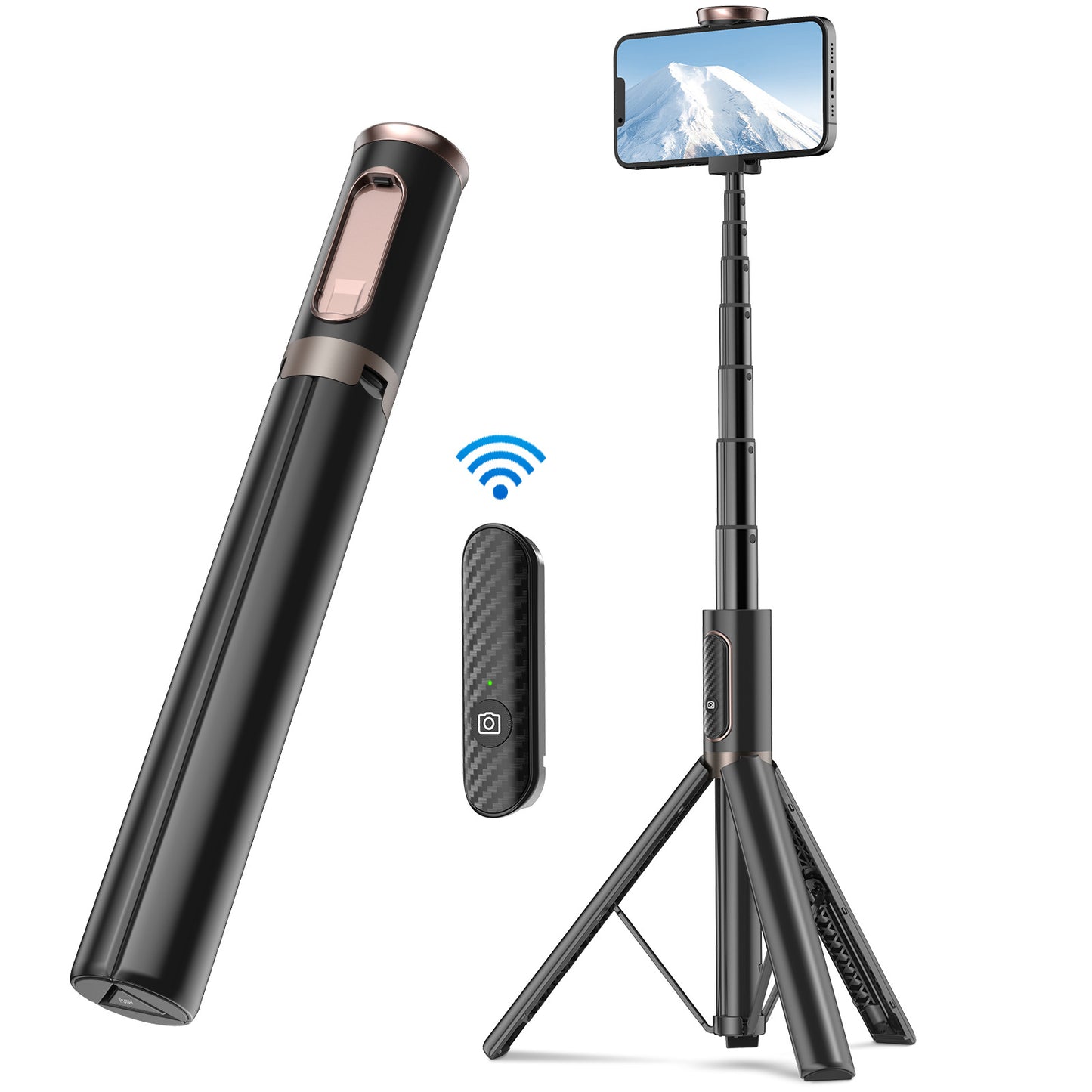 New 150cm Long Selfie Stick Tripod Carbon Fiber Plastic Detachable Remote Control AB202 Max Phone Compatibility Rotatable