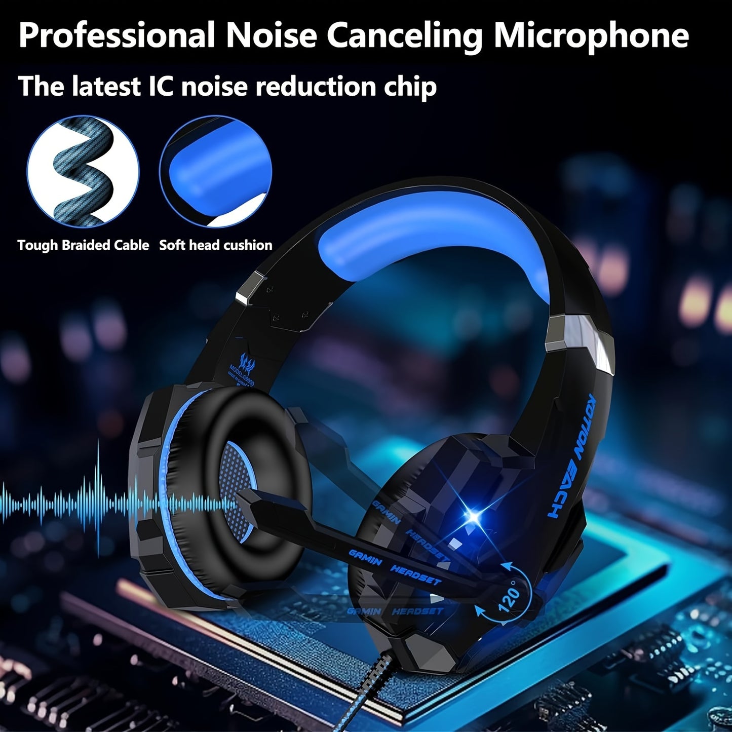 G9000 Stereo Gaming Headset for PS4pcs Xbox One PS5 Controller, Noise-Canceling Over-Ear Headphones with Microphone, LED Lights, Bass Surround, Soft Memory Foam Ears