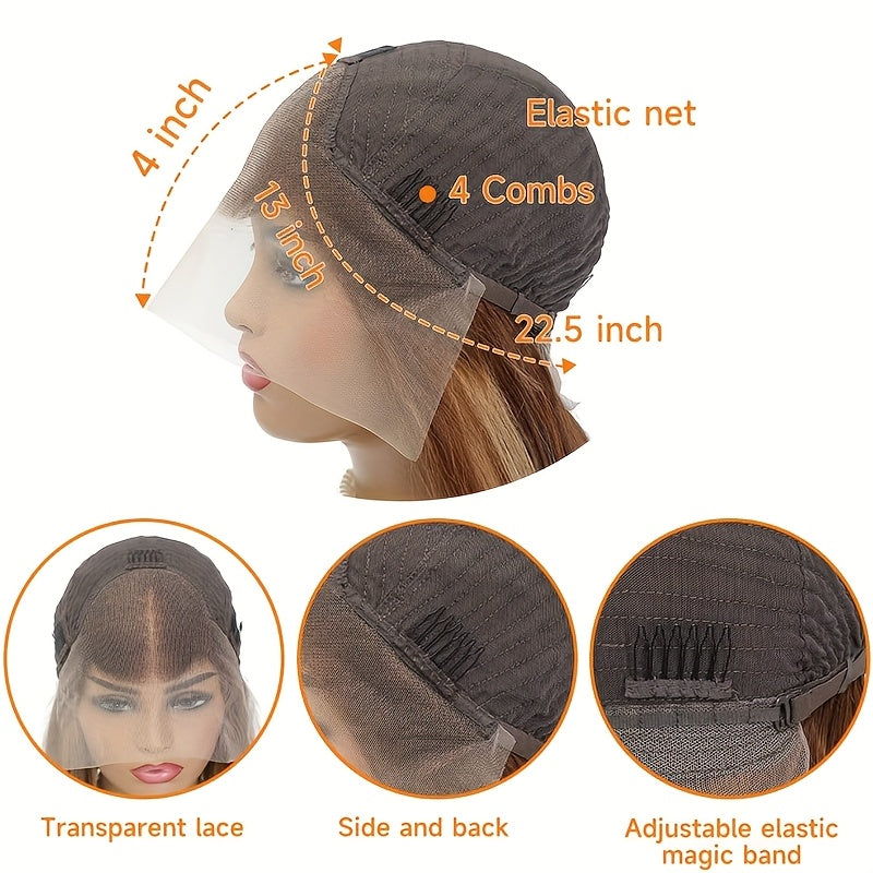 Ombre Straight Human Hair Wig 4/27 Blonde Ombre 13x4 Lace Front Pre-Plucked with Baby Hair 150% Density Piano Highlight Wig for, Versatile Hairpiece, Sophisticated Look