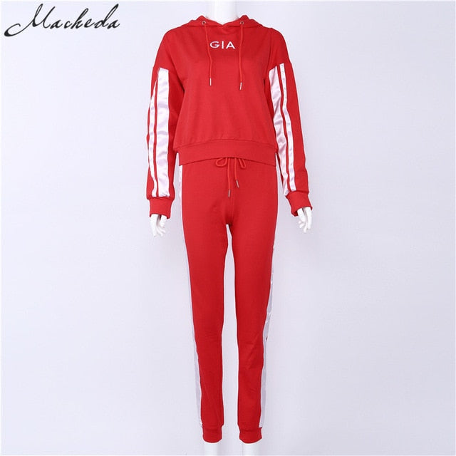 Nibbe spring Autumn fashion women Sportswear 2 piece set women White Red Active Wear Casual Sweat Pants Hooded Sweatshirt Hoodie