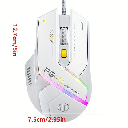 1pc INPHIC PG1 Wired Gaming Mouse, Ergonomic Design, Macro Programming, RGB Backlit, Optical Tracking, USB Plug-in, Windows 10 Compatible, Right-Handed, Plastic, No Battery Required