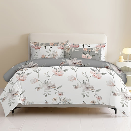 2/3pcs Flower Duvet Cover Kit (duvet Cover*1, Pillowcase*1/2, Pillow Insert And Duvet Insert Not Included) Available In All Seasons, Washable AB Face Design, Comfortable And Skin Friendly, Suitable For Bedroom, Dorm, Fresh An