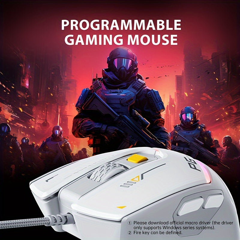 1pc INPHIC PG1 Wired Gaming Mouse, Ergonomic Design, Macro Programming, RGB Backlit, Optical Tracking, USB Plug-in, Windows 10 Compatible, Right-Handed, Plastic, No Battery Required