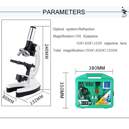 1200X Digital Microscope Set with Accessories Kit for Children Kids Students Gift All-Metal 100X 600X 1200X White Microscope