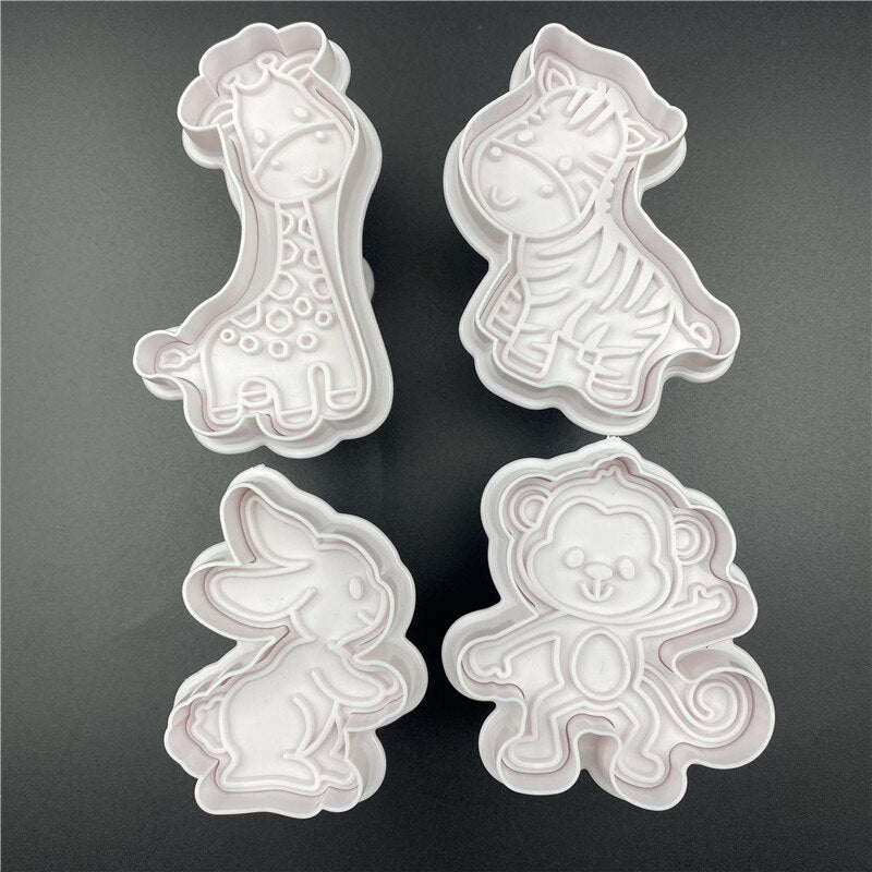 4Pcs/Set Rabbit Monkey Plastic Biscuit Mold DIY Kitchen Cake Decorating Tools Cookie Cutter Stamp Fondant Embosser Die