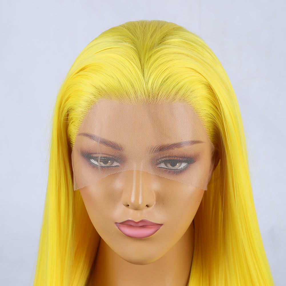 Hand Groove 13*2.5 Chemical Fiber Front Lace Yellow Long Bangs Wig Headgear Natural Hairline