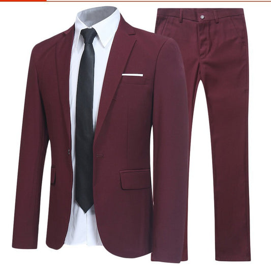 Business professional formal attire groom groomsman solid color two-piece set for men