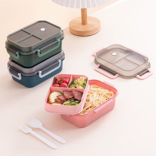 Classic simple microwaveable double-layer sealed compartment lunch box with tableware