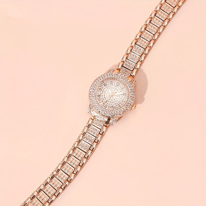 2pcs Luxurious Womens Rhinestone Bracelet Watches - Dazzling Golden Quartz Timepieces with Fashion-forward Design - Perfect Stylish Bling Dress Watches for Special Occasions & Xmas Gifts