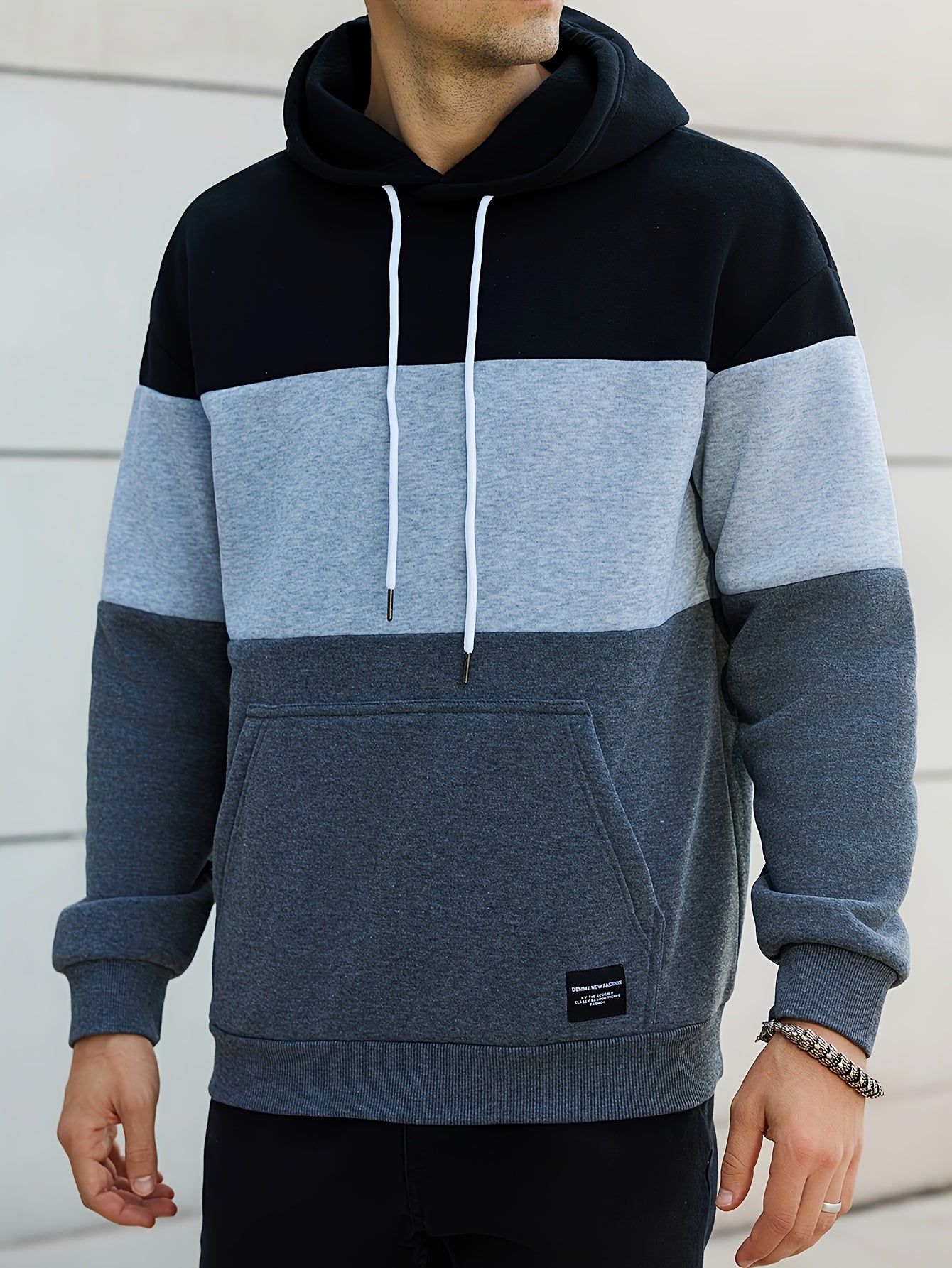 Men's Casual Color Block Hoodie - Soft Polyester, Long Sleeve with Kangaroo Pocket, Drawstring Hood, Ideal for Fall/Winter Streetwear, Casual Streetwear|Hooded Sweatshirt|Polyester Hoodie, Sweater Hoodie