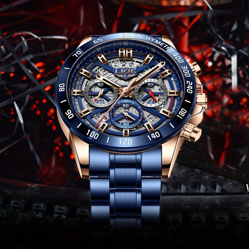 LIGE Watch For Men Top Brand Luxury Men Watch Fashion Business Sports Quartz Chronograph Wristwatches Hollowed Out Chronograph Watch