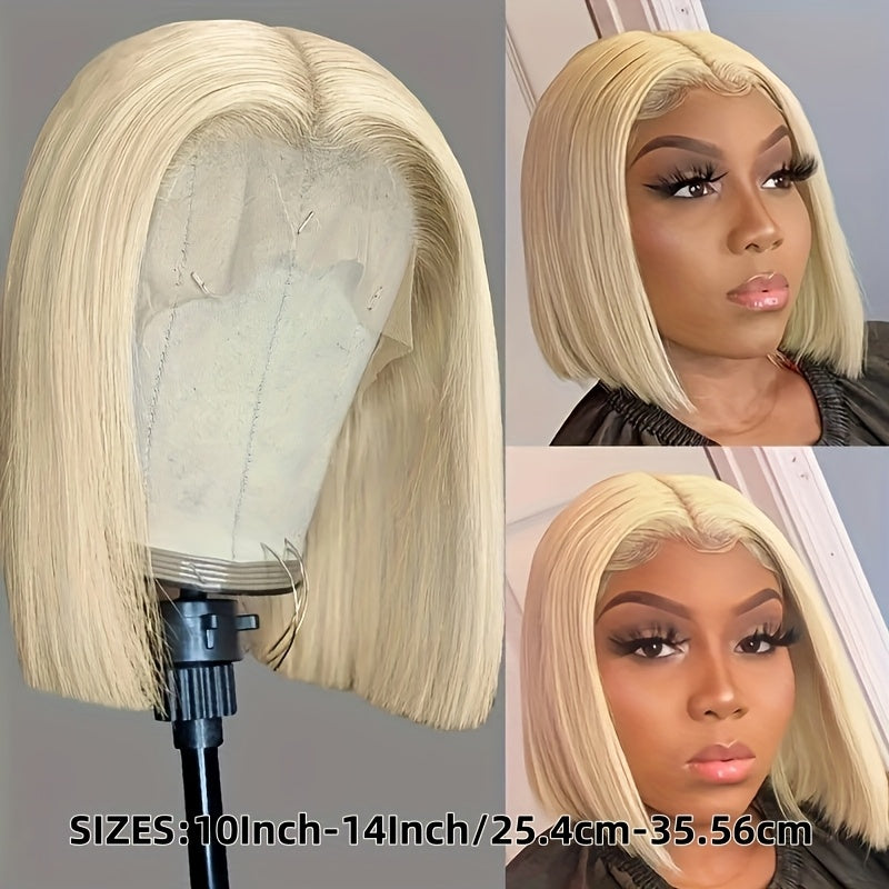100% Human Hair Golden Blonde Short Bob Wig, 13x4 Lace Front, Breathable & Comfortable, Straight Style, 150% Density, Natural Look for Casual Attire, Natural Look Wig | Fashionable Wig | Breathable Lace Wig