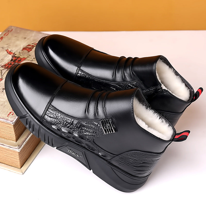 Men's leather boots, new Martin boots, men's trendy with fleece winter cotton shoes, fashionable Chelsea boots, British style boots, men's shoes