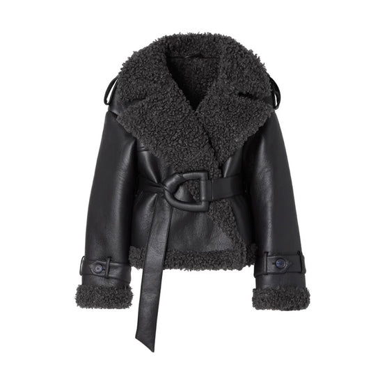 Autumn and winter collar fur one-piece short jacket waist cinching fashionable women's jacket