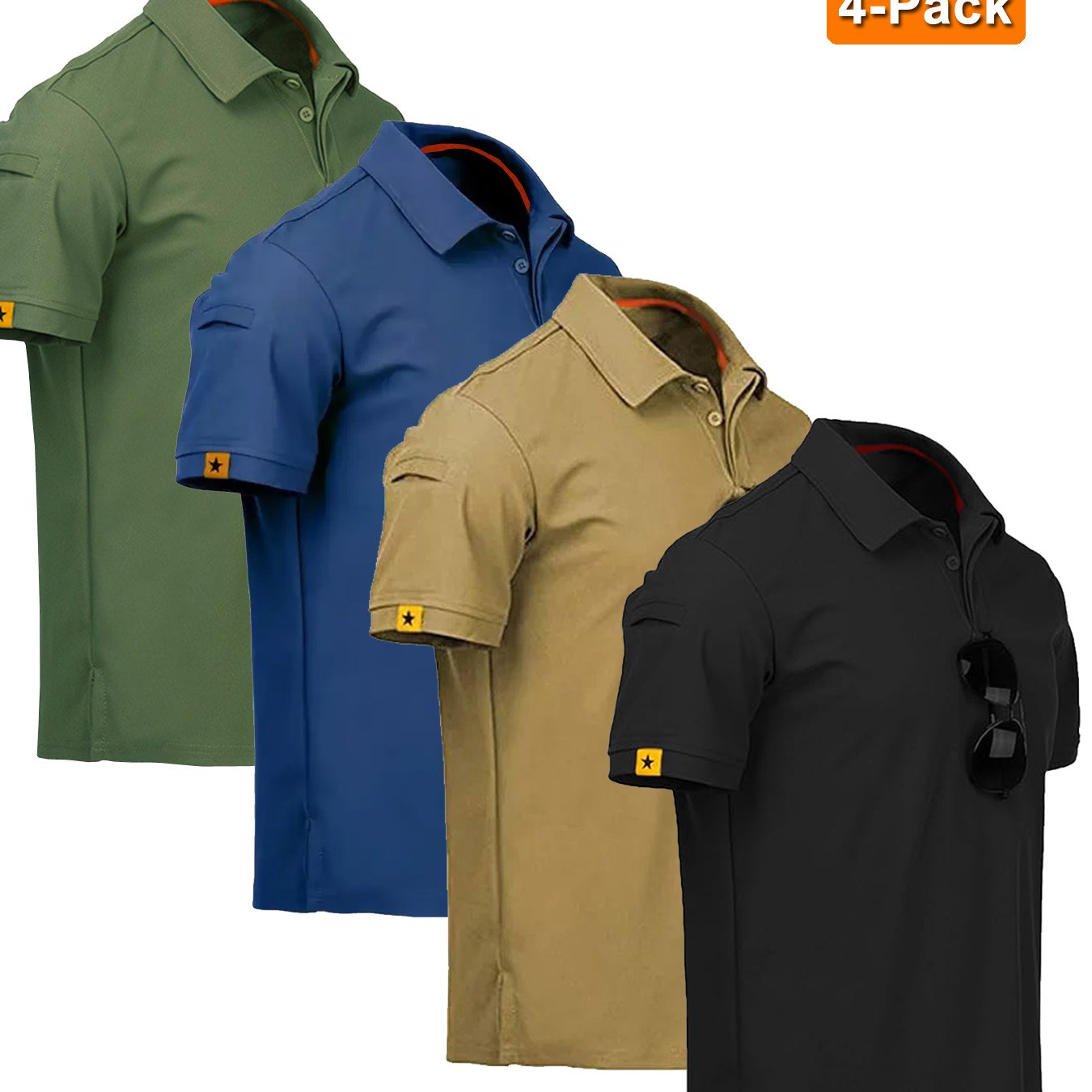 4pcs Men'S Quick-Dry Breathable Short Sleeve Polo Shirts - Lightweight Summer Outdoor T-Shirts with Collar, Regular Fit for Hiking, Golf, Beach